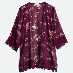 Laria Crochet Trim Kimono Sheer Floral